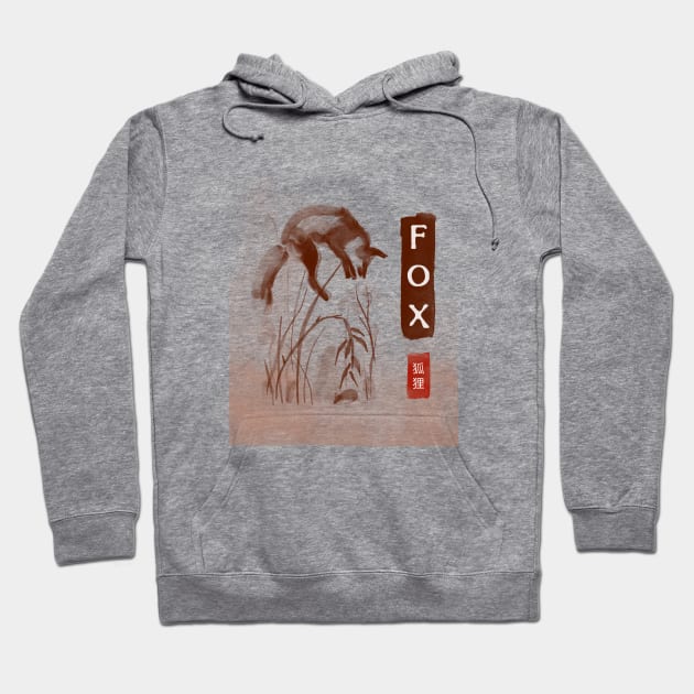 Fox and Mouse Korean Ink Brush Painting Hoodie by Batcat Apparel